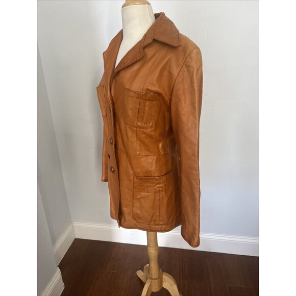 VINTAGE 70'S Crae Caryle San Francisco Leather Three Button Blazer Jacket S - Picture 9 of 15